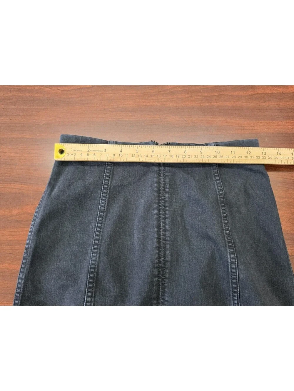 Free People Black Stretch Denim Mini Pencil Skirt Back Zip Paneled Womens M